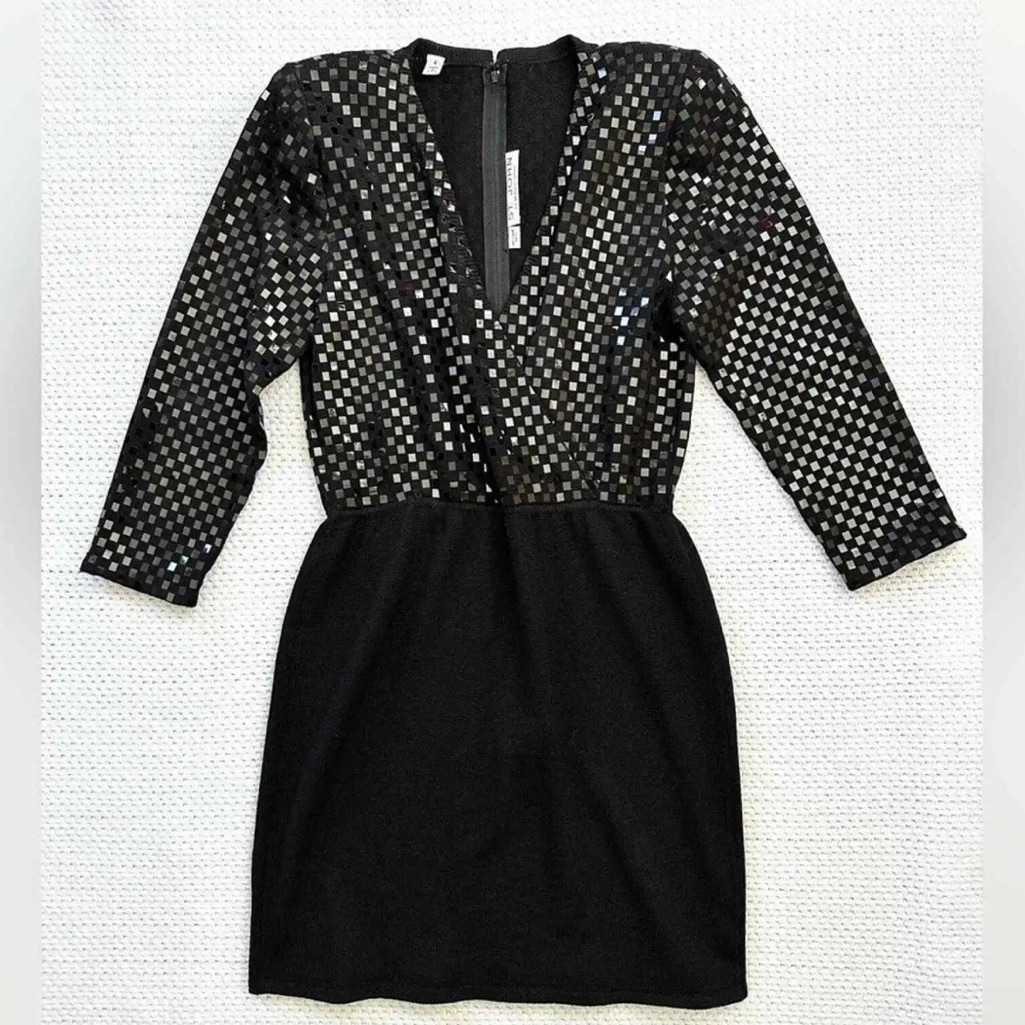 St. John By Marie Gray Black Square Sequin Dress - Size 4